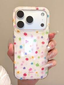 Casing Ponsel Pelindung Dua Lapis Motif Bunga Berwarna-warni dan Berkilau, Kompatibel dengan Apple 17 Pro Max, 16, 15 Pro, 14 Pro, Perlindungan Penuh, Gaya Wanita - Putih - View 4
