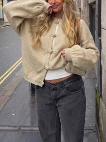 Autumn Casual Vintage Frog Button Cardigan - Apricot - View 4