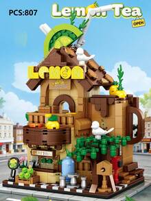 Large Street Scene Building Block Set, Wedding Dress Shop, Fruit Lemon House, Ice Cream Shop, Assembled Blocks, Stress Relief Blocks, Building Block Toy Model Decoration, Christmas Gift, Birthday Gift. - Multicolor - View 10