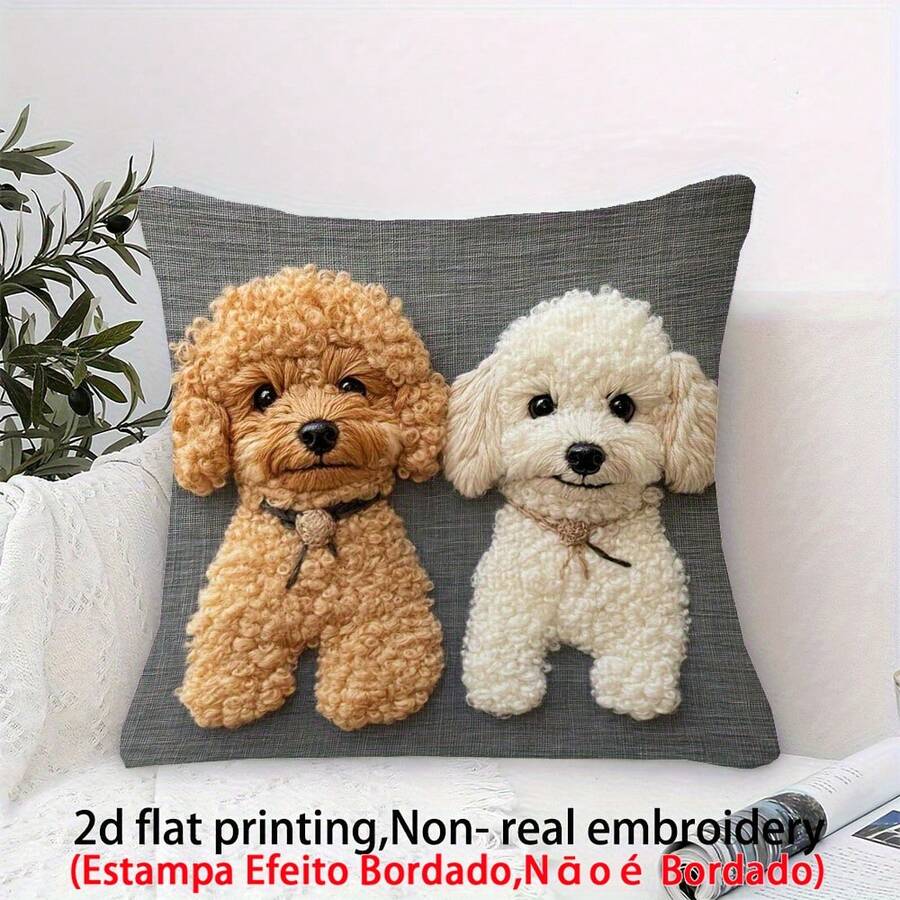 1个可爱贵宾犬装饰枕套,2D印花图案,单面印花,无绒面料,适用于卧室、客厅、办公室、沙发、床和户外露台,拉链封口,不含枕芯,可机洗 - 彩色 - 查看 1