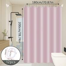 1pc Light Pink Minimalist Elegant Shower Curtain, Can Be Used As Liner. Bathroom Partition Curtain. Includes Hooks. - Light Pink - View 13
