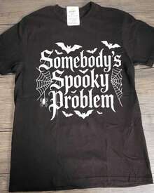 Spooky Dark Humor Somebody's Spooky Problem Skeleton Unisex Cotton Tee Maglietta - 黑色 - 查看 1