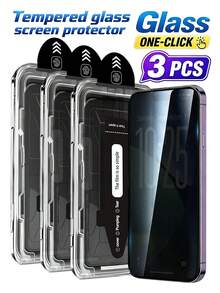 Navigator 3pcs Auto-Alignment Black Anti-Dust Privacy Tempered Glass Screen Protector Film, Scratch-Resistant, Shockproof, Anti-Fingerprint, Dust-Proof, Water-Repellent, Easy Installation, Beginner Friendly, Bubble-Free, Privacy Protection, Compatible With IPhone Duo/18 Pro Max/18 Pro/18/17e/17 Pro Max/17 Pro/17 Air/17/16 Pro Max/16 Pro/16 Plus/16/15 Pro Max/15/14/13 And Other Models. - Black - View 24