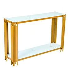 Modern Console Table With 2 Shelves, Hallway Table In White Marble Look, Slim Table For The Entryway, Decorative Table For Living Room, Hallway And Bedroom – H80/W123.5/D33.5 Cm - 金色 - 查看 1