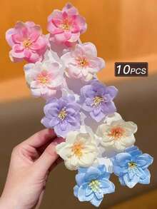 10pcs/Set Cute And Fashionable Bohemian Style Hawaiian Floral Hair Clips, Suitable For Beach Use, Beach Accessories, Women's Hair Accessories, Women's Gifts, Claw Clips, Hair Clips - Multicolor - View 6