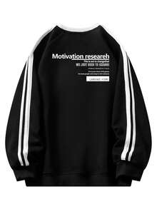 Women's Minimalist Black Contrast Stripe Letter Print Simple Personalized Versatile Loose Casual Comfortable Home Daily Commute Crew Neck Long Sleeve Sweatshirt - Black - View 7