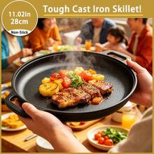 Cast Iron Cookware, Pre-Seasoned 11.02-Inch Cast Iron Skillet With Double Large Ring Handle, Suitable For Oven, Stove Or Campfire, Versatile Cast Iron Pan That Can Be Durable And Evenly Heated, Kitchen Gadget For Pizza Lovers - View 1