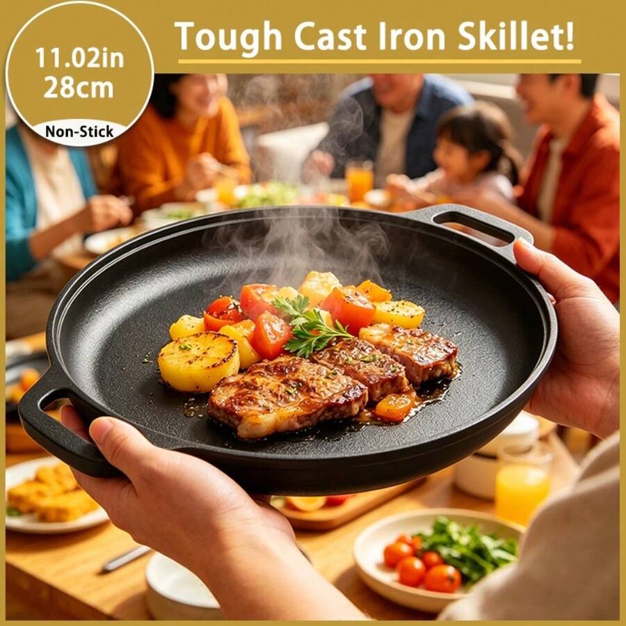 Cast Iron Cookware, Pre-Seasoned 11.02-Inch Cast Iron Skillet With Double Large Ring Handle, Suitable For Oven, Stove Or Campfire, Versatile Cast Iron Pan That Can Be Durable And Evenly Heated, Kitchen Gadget For Pizza Lovers - View 1