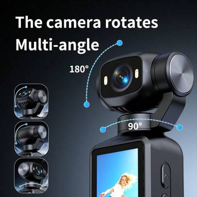 4K HD Video Recording Pocket Camera - 1800mAh Battery, 180° Rotating 1.97-Inch Screen, Webcam, USB-C Charging Port, 32G Storage Card, Mini Audio-Video Compact Camera, Outdoor Sports Camera, Suitable For Outdoor Sports, Cycling, Travel And Other Scenarios