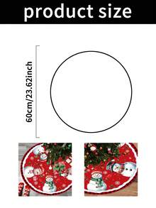 1pc Red Base Black & Red Plaid Edge Cartoon Snowman Christmas Tree Skirt, Round Christmas Tree Bottom Decoration Mat With Snowflake, Bell, Gift Box Christmas Atmosphere Tree Surround, Diameter 60/90CM Optional; Suitable For Winter Party And Home Holiday Decoration, Ideal Christmas Tree Ornament. - Multicolor - View 10