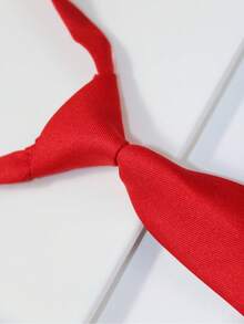 2PCS Women's Solid Red Tie Set, Uniform Shirt Suit Slouchy Tie, Suitable For Daily Use - Red - View 3