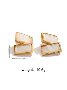 1pc Multi Color Stainless Steel Acrylic Resin Rectangle Stud Earrings Tarnish Resistant Daily Fashion Jewelry - Gold - View 6