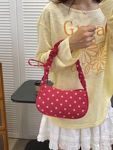 1件紅色波點燈芯絨百褶法棍肩背包 女款 - 紅色 - 查看 5
