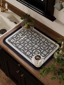 Kitchen Dish Drying Mat, Table Mat, Absorbent Countertop Mat, Dish Drying Mat, 3.6mm Thickness - Black Four-leaf Clover - View 6