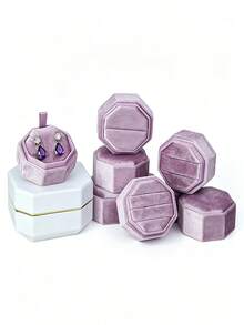 1pc Velvet Ring Box, Hexagonal 3-Slot Ring Box, Suitable For Wedding Ceremony, Can Hold Multiple Rings, White Engagement Wedding Commemorative Box, Wedding Ring Storage Box, Engagement Ring Organizer Box - Multicolor - View 39