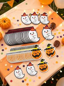 100/50pcs Halloween Lollipop/Candy Decorative Paper Cards - Creative DIY Pumpkin & Ghost Designs, Suitable For Halloween Party Gift Packaging And Decoration - Multicolor - View 3