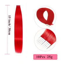 Tape In Hair Extensions 100% Remy Human Hair Red Color Invisible Tape Ins Hair Extensions For Women Highlight Color Hairpieces For Cosplay Or Daily Use 10Pcs/Pack 25g - SRed - View 14