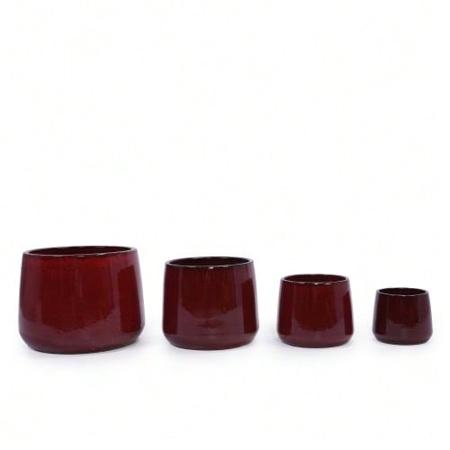 Handmade 4-Piece Ceramic Planter Set (Ø 33/26/20/15 Cm), Glossy With Uniform High-Gloss Glaze, Breathable, Frost-Resistant, With Drainage Holes For Garden & Balcony