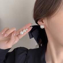 Minimalistische ästhetische große weiße Perlen-Ohrstecker, glatte glänzende Einzelperlen-Ohrringe, weiche luxuriöse Alltags-Ohrringe, geeignet für Damen-Party, Arbeit, Date, Urlaubs-Überraschungsgeschenk, vielseitiger Schmuck - Einheitsgröße - Übersicht 2