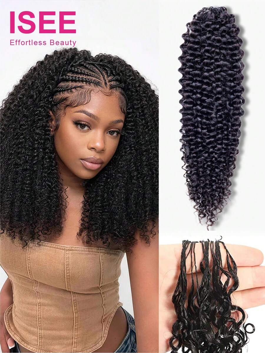 ISEE Kinky Curly Crochet Human Hair, Suitable For Natural Bohemian Style Braids, With Knots, Pre-Bundled, Time-Saving And Convenient, 16-24 Inches, Suitable For Beginners - SNatural - View 1