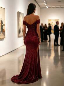 Women Maxi Dresses - Burgundy - View 2