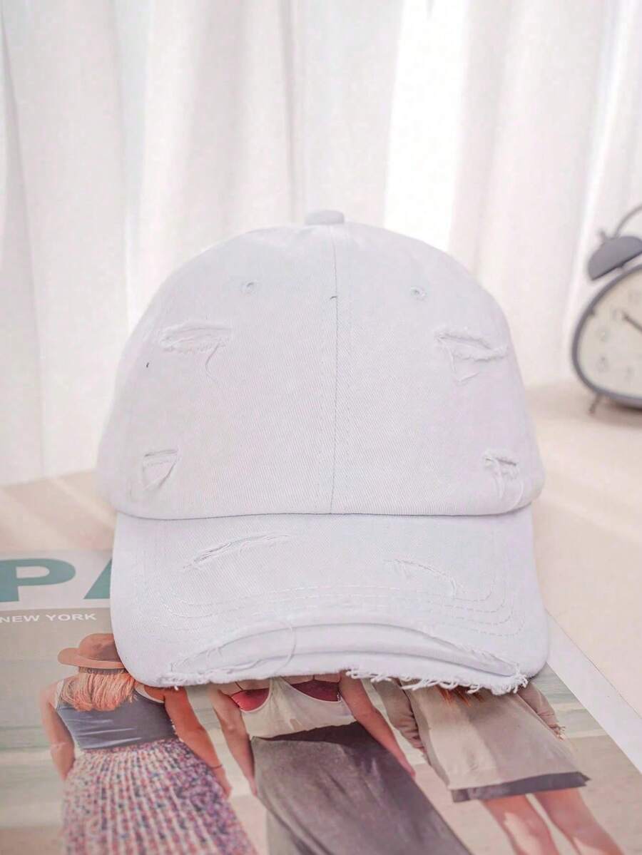 1 pieza Gorra de béisbol estilo Y2K unisex lavada y desgastada, adecuada para deportes, atuendos, protección solar, desplazamientos diarios, sombrero de protección solar para exteriores - Blanco - Ver 1