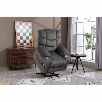 Ultra Wide Electric Lounge Chair With Hot Massage Heating And Auxiliary Standing Function - Velvet Rotating Lounge Chair For Living Room, Bedroom, And Office Use