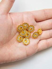 200pcs/Set 13.8mm Rhinestone Beads, Fashionable Gold Rhinestone Decorative Jewelry Making Beads, Suitable For Craft Making, Gold Sunflower, Dual-Color Rhinestone Sunflower, Hand-Sewn Sunflower, DIY Handmade Rhinestone Flowers - 13.8mm Sunflower - View 3