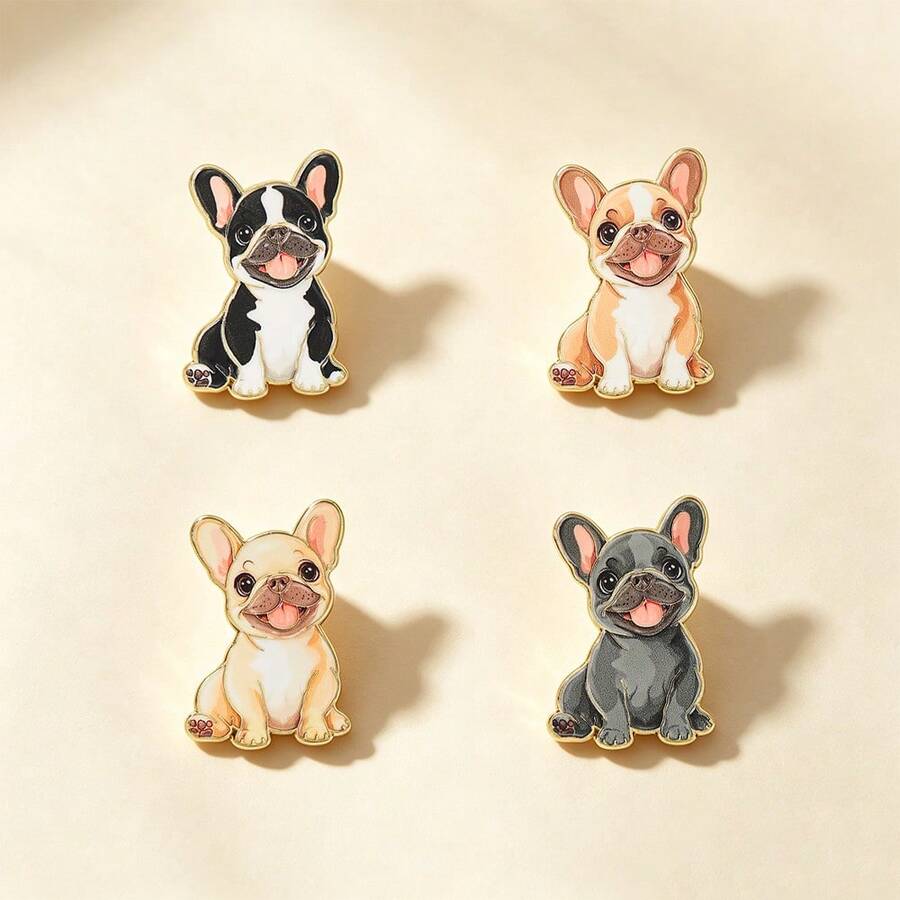 1pc Gold Outline French Bulldog Enamel Pin Multi Color Cute Sitting Puppy Lapel Pin, Metal Pin For Jackets Bags, Lovely Gift For Dog Lovers