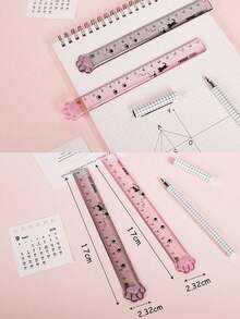 1pc Cute Cat Paw Transparent Ruler, Drawing & Measuring Ruler, Student & Office Supplies, Can Be Used As Bookmark (Random Color), First Day Of School - Multicolor - View 4