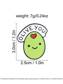 清新卡通橄欖諧音語錄「Olive You」琺瑯胸針 心形雲朵愛心文字胸章 可愛背包裝飾徽章 - 綠色 - 查看 3