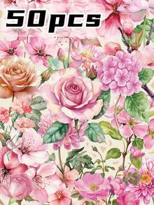 SCXXBSW 50pcs Pink Flower Stickers – Transparent PET Decorative Doodle Stickers Suitable For Diaries, Suitcases, Envelopes, Fridges And Skateboards. Self-Adhesive Decals With Unique Designs, Perfect For Party Favours, Rewards And Festive Gifts. - Sticker - View 2