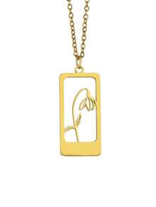 suteyi Exquisite Customized Name & Birth Flower Necklace, Personalized Engraved Hollow Floral Rectangular Pendant (18K Gold Plated), Suitable For Birthday, Valentine's Day Or Christmas Customized Commemorative Jewelry Gift - Gold - View 10