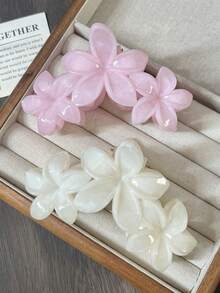 2pcs 11CM Women's Glossy Black Floral Hair Claw Clip, Hair Claw For Back Of Head Updo, Minimalist Beach Vacation Style Three-Flower Hair Clip, Gradient Color Elegant Versatile Hair Accessory, Suitable For Women's Daily, Party, Work, Travel - Multicolor - View 14