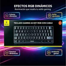 Teclado gaming compacto de 62 teclas con cable USB, iluminación RGB multicolor dinámica, teclas silenciosas resistentes al desgaste, diseño minimalista portátil ideal para jugar videojuegos y trabajar en PC, laptop - Negro - Ver 2