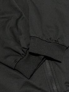 Men Solid Full Zip Bomber Jacket & Drawstring Joggers 2 Pieces Tracksuit Casual Sports Sweat Set - Black - View 9