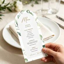 Custom 1pc/24pcs/48pcs Personalized Wedding Menu Cards, Customized Wedding Dinner Menu, Elegant Minimalist Floral Design, Wedding Table Decor, Customizable Event Menu Cards, Personalized Cards, Suitable For Wedding Banquets, Wedding Parties, Minimalist Wedding Table Decor - Arched Menu 8x18cm - View 4