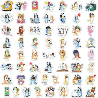 58PCS Cartoon Stickers, Featuring Classic Characters , Bingo And Bandit, Self-Adhesive Waterproof Easy To Peel No Residue, Perfect For Notebook Decoration, Water Bottle, Luggage, Birthday Party, Party Favors, Classroom Rewards, Gift Fillers, Fashionable Collectibles, Ideal Choice For Souvenirs And Gifts