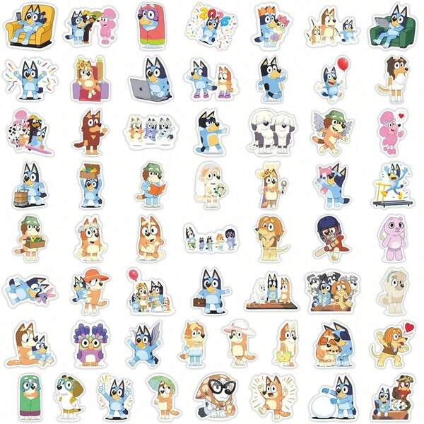 58PCS Cartoon Stickers, Featuring Classic Characters , Bingo And Bandit, Self-Adhesive Waterproof Easy To Peel No Residue, Perfect For Notebook Decoration, Water Bottle, Luggage, Birthday Party, Party Favors, Classroom Rewards, Gift Fillers, Fashionable Collectibles, Ideal Choice For Souvenirs And Gifts