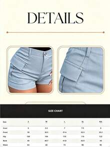 Women's Casual Cargo Shorts With Minimalist Style, Suitable For Summer Vacation, Business, And Streetwear - Baby Blue - View 5