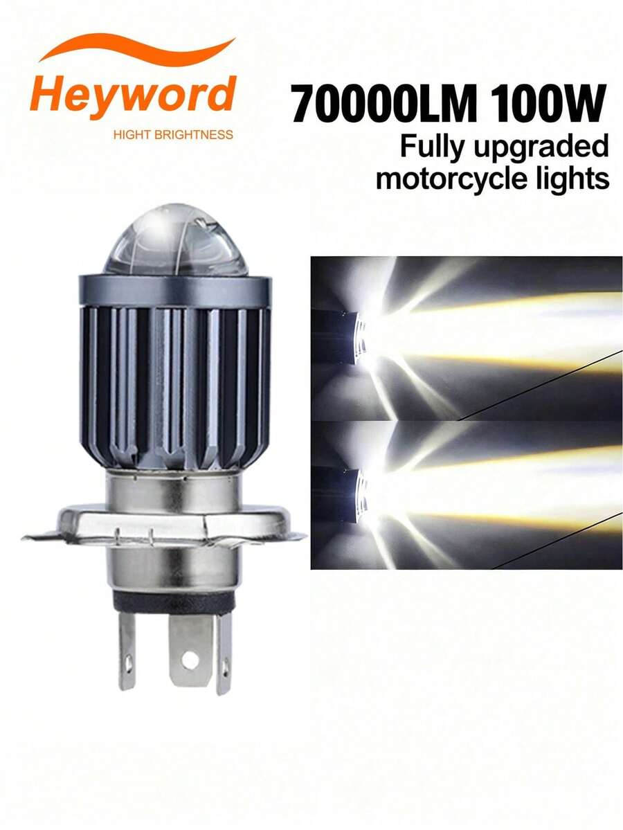 Heyword 1個 H4 LED 機車大燈燈泡 HB2 9003 12V-24V 高/低燈 適用於機車速克達 LED 大燈燈泡改裝套件 白色