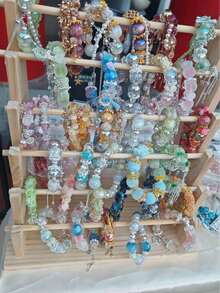 1 Wooden Desktop Jewelry Rack, Can Hold Bracelets, Bangles, Journal Tape, Keychains, And Bracelets. Detachable Design, Perfect For Storing Pendants, Hair Accessories, And Keychains. - Wood Color - View 7