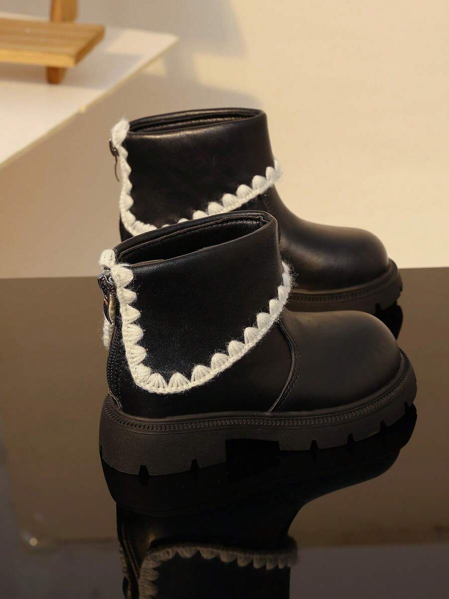 Children's Boots New Style Single Layer Embroidered Non-Slip Casual Boots - Black - View 1