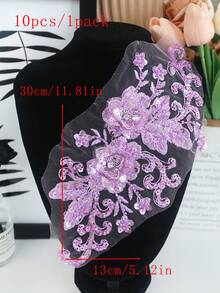 全新蕾丝网绣花水钻串珠亮片贴花，DIY 服装配饰，新娘礼服装饰，尺寸：30 厘米长 x 13 厘米宽，多种颜色可选 - 多色 - 查看 49