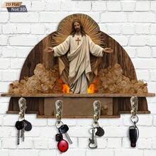 Perchero de llaves navideño plano de madera 2D con 4 ganchos de metal, organizador montado en la pared, decoración de entrada, solución de almacenamiento para porche, accesorio para el hogar, decoración interior, diseño rústico para pasillo y cocina - Multicolor - Ver 7