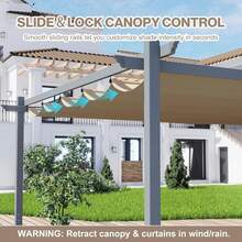 12 X Ft Outdoor With Retractable Shade Canopy, Matte Aluminum Frame, 4 Roller Curtains, Grape  For Patio, Backyard, Garden, And Deck, Brown - A - View 4