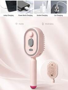 3-In-1 Electric Mist Detangling Brush With Self-Cleaning Design, Fine Mist Evenly Moisturizes Hair To Help Detangle And Smooth Frizzy Hair, Portable Hair Styling Tool For Daily Grooming, Suitable For Home And Travel, Fits Long, Short, Straight, And Curly Hair For Daily Styling - Multicolor - View 5