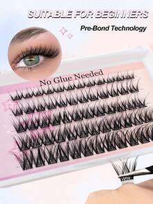 C Curl Self-Adhesive False Eyelashes, No Glue Needed, 8-16mm Mixed Length, Fluffy Cat Eye Effect, No Sticky Residue, Pre-Glued False Eyelashes, DIY Convenient Eyelash Clusters, Single Cluster False Eyelashes, False Eyelashes, False Eyelashes - C - View 1