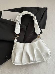 Tas Bahu Lipit Minimalis Hitam Vintage Baru untuk Komuter - Putih - View 2