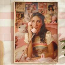 1/PC 90s Telephone Poster Printing Wall Art, Retro Pink Bedroom Mural, Modern Nostalgic Youth Room Frameless Decoration - 1PC - View 8
